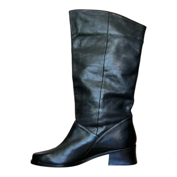 MARKON Shelly Black Leather Riding Boots sz 7.5M Fall Winter 1.5" Block Heel EUC - Picture 3 of 8